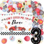 Fangleland Race Car 3rd Birthday Decorations for Boy, Can’t Catch Me I’m Three Racing Theme Birthday Party Supplies Decors with Balloons Garland Arch Kit and Backdrop Poster Vintage Red