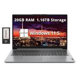 Lenovo IdeaPad 1 15.6" HD Laptop, Intel Pentium Silver N6000, 20GB RAM, 1.16TB Storage (1TB SSD+160GB Docking Station Set), Intel UHD Graphics, 1 Year Office 365, Num Pad, HD Camera, Win 11 S, Gray