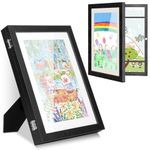 2-PACK Kids Art Frames , Black Kids Artwork Frames Changeable with Mat & Pictures Storage , Wooden Art Project Frames with HD Front Opening for 2D Picture,3D Picture, Crafts, Children Drawings, Hanging Artworks Horizontal and Vertical Formats