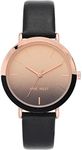 Nine West Women's Strap Watch, Black/Rose Gold, Two-Tone Bezel