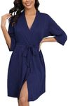 Ekouaer Robes for Women Ribbed Knit Bathrobe Soft Knee Length Kimono Robe 3/4 Sleeve Sleepwear with Pockets S-XXL