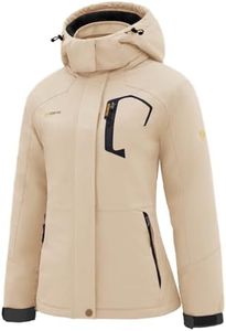 GEMYSE Women's Ski Snow Jacket Warm Winter Waterproof Coat Snowboard Rain Jacket Hooded Windproof Windbreaker（Beige,Small）