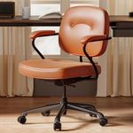 SIHOO L3D Mid Century Modern Office Chair Faux Leather Ergonomic Desk Chair Computer Chair with Wide Seat Cushion Padded Armrest for Home Vanity Study(Brown)