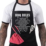 BBQ Aprons for Men, Funny Cooking BBQ Apron in 100% Cotton, Adjustable with 2 Pockets, Birthday, Christmas, Cooking Gifts for dad, chef, husband, him - BBQ Rules - Black