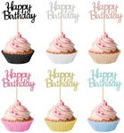 24 Pack Happy Birthday Cupcake Toppers Glitter Birthday Cupcake Toppers Sticks 6 Colors Birthday Cake Toppers Food Picks for Happy Birthday Party Anniversary Celebration Cake Cupcake Decorations