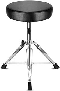 Flexzion Drummer Throne - Padded Drum Stool for Adults & Kids with Adjustable Height - Round Top Drummer Chair Seat with Foldable Tripod & Anti-Slip Rubber Feet for Beginner & Professional Musician