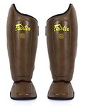 Fairtex SP8 Muay Thai Shin Guards for Men, Women, Kids | Shin Guards Made with Syntek Leather & are Premium, Lightweight & Durable | Expanded Side Protection (Brown/Small)