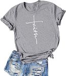 ALAPUSA Faith Shirts for Women Graphic Casual Short Sleeve Funny T-Shirts with Sayings Gray S