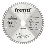 Trend Wood Circular Saw Blade, 250mm Diameter, 30mm Bore, 80 Teeth, 2.8mm Kerf, +5° Hook, TCT, Extra-Fine Finish, CSB/25080