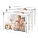 Sezanrpt 3 Pack Acrylic Picture Frames 5x7 Inch Free Standing, Clear Crystal 5'' x 7'' Picture Frame, Office Desktop Magnetic 5x7 Lucite Photo Frame for Specimens, Tickets, Stamps, Pictures Display