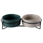 PETTOM Raised Cat Bowls Ceramic Double Cat Food and Water Bowl Set with Steel Stands for Cats and Small Dogs - Anti Vomiting, Spine Protection