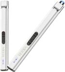 REIDEA Lighters 2 Pack R1 Flat Electronic Candle Lighter, Windproof Flameless USB Rechargeable Arc Lighter with Safe Button and Power Indicator for Candle, BBQ and Fireworks, White