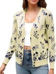 ECOWISH Cardigan Sweaters for Women: Lightweight Fall Dressy Long Sleeve Knitted Floral Printed Open Front Button Down V-Neck Yellow Small