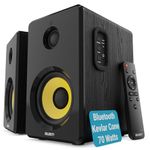 MAJORITY Active Bookshelf Speakers | Bluetooth HiFi Speakers with 70 Watts, Kevlar Yellow Speaker Cone, Amplified 2.0 Channel Sound | Remote Control Included, Optical, RCA, USB & Aux Playback D40X