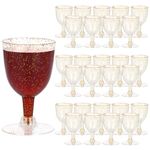 KesaPlan 75 Pcs Gold Glitter Plastic Wine Glasses, 6oz Disposable Wine Glasses with Stem, Stackable Plastic Goblets, Reusable Disposable Wine Glasses for Parties, Weddings, Birthdays, Picnics