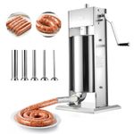 VEVOR Manual Sausage Stuffer, 33 LBS / 15 L Vertical Meat Stuffer, Heavy Duty Sausage Casing Meat Stuffing Machine, Dual-Speed Stainless Steel Filler with 5 Filling Tubes, for Commercial and Home Use
