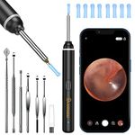 VITCOCO Ear Wax Removal, 1926P FHD Wireless Otoscope Earwax Removal Tool, WiFi Ear Endoscope with LED Lights, 3mm Mini Visual Ear Inspection Camera Silicone Ear Pick for Adults Kids Pets (Light Black)