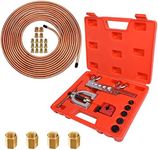 MuHize Brake Flare Tool Kit - Upgraded 1/4 Inch Brake Repair Kit (25 Feet), Corrosion Resistant Copper Brake Tubing + Flaring Tool, 16 Braking Fittings & 4 Unions