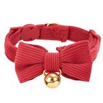 YUDOTE Ultra-soft Collar Natural Cotton Corduroy Made for Cats with Sensitive Skin,Lightweight Kitten Collars with Quick-release Buckle and Removeable Bow-tie,Red Pack of 1