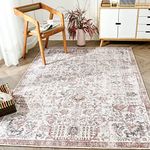 JINCHAN Area Rug 6x9 Vintage Rug Indoor Washable Rug Retro Accent Rug Distressed Carpet Red Multi Floral Print Country Boho Rug Non Slip Kitchen Bedroom Living Room Dining Room Office