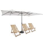 COSTWAY 4.3m Double-Sided Patio Umbrella, 10-Rib Twin Extra Large Sun Parasol with Crank Handle & Vented Tops, Market Sunshade Shelter Canopy for Poolside Deck Garden, Base not include (Beige)