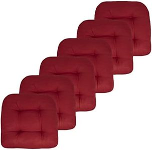 Marina Decoration Premium Thick Comfy Patio Pads Fiber Fill Tufted 19 x 19 x 4 Inch Textured Solid Cover Outdoor Indoor Chair Seat Cushions, 6 Count Pack Red Color