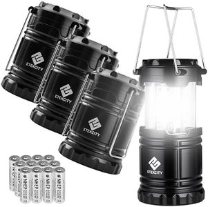 Etekcity Camping Lanterns for Power Outages 4 Pack, Flashlight for Camping Essentials, Emergency Led Battery Operated Lights, Survival Kit and Gear for Hurricane, Black