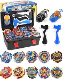 Bey Battling Burst Gyro Bay Blade Toy Set Portable Box Metal Fusion Attack Top Battle Game 10 Spinning Tops 2 Two-Way Launchers 2 Grips Gyro Toys Set Gifts for 8-12 Kids Children Boys Ages 6+