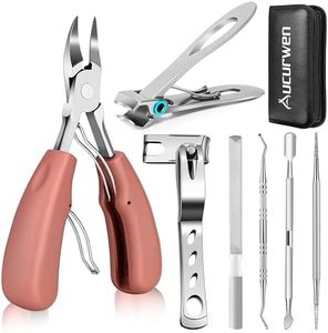Toenail Clippers for Seniors Thick Toenails, Aucurwen Heavy Duty Toe Nail Clippers Adult Thick Nails Long Handle, Large Toenail Clippers for Thick Nails 7Pcs(Pink)