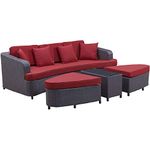 LexMod Monterey Outdoor Wicker Rattan Sectional Sofa Set, Brown and Red