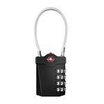 ZHEGE Luggage Padlocks TSA Approved, Suitcase Lock with Open Alert Indicator and Flexible Cable [Newest Version], 4-Digit Combination Padlock for Gym Locker, Briefcase, Backpack, Laptop Bag (Black)