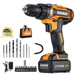 Adedad 20V Cordless Drill Set Electric Power Drill Kit with Battery and Charger, 3/8 Inch Keyless Chuck, 21+1 Position,2 Variable Speed, LED Light and 27pcs Accessories