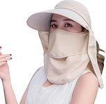 DIANZHU Outdoor Uv Sun Protection Waterproof Breathable Face Neck Flap Cover Folding Hat, Polyester Blend Free Size For Women's (Beige)