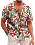 COOFANDY Men Hawaii Aloha Shirts Button Up Lightweight Beach Wear Vacation T Shirts White