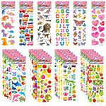 Jsdoin 50 Sheets Puffy Stickers for Kids, 1000+ Children 3D Stickers Party Bag Filler for Party Rewarding Gifts Scrapbooking Including Animals Letter Fish Dinosaurs Numbers Fruits Trucks Airplane