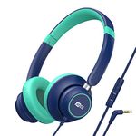 MEE audio KidJamz 4 Kids Wired Headphones for iPad with Microphone, Comfort Rotatable Toddlers Earphones for Boys/Girls, 85dB Safe Volume Limit, for School Travel Airplane, 3.5mm Jack, Blue