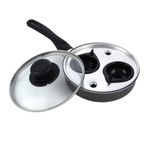 Easy Shopping® 2 Cup Egg Poacher Pan Non Stick Egg Poaching Pan Aluminium Poached Egg Maker, 20cm with Glass Lid and Grip Black Handle