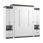 Bestar Orion Queen Murphy Bed and 2 Storage Cabinets with Pull-Out Shelves, White & Walnut Grey