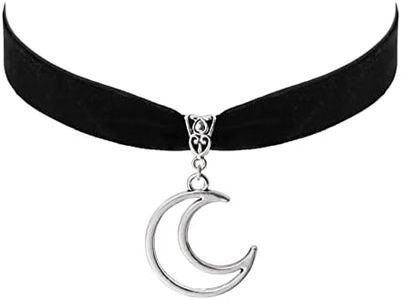 Sacina Gothic Crescent Moon Choker Necklace, Moon Sun Pendant, Goth Gift for Women, Christmas Gift for Women (S- Moon Choker)