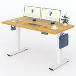 FLEXISPOT E1 Plus 140 * 80cm Electric Height Adjustable Standing Desk ONE PIECE Sit Up Desk with Memory Smart Panel Backpack Hook, Home Office (White Frame+ Maple Desktop)