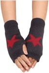 SHENHE Women's Star Pattern Fingerless Thumb Hole Knitted Wrist Length Mitten Gloves Red Dark Grey one-size