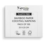 The Cheeky Panda Bamboo Paper Disposable Napkins | Pack of 100 White Cocktail Napkins | 25 x 25cm | 2 Ply Paper Serviettes (Package may vary)