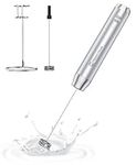 Maestri House Rechargeable Milk Frother, Handheld Electric Foam Maker Waterproof Detachable Stainless Steel Whisk Drink Mixer Foamer with Stand, 2 Whisks for Lattes, Cappuccino (Silver)