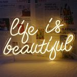 Horseneon Life is Beautiful Neon Signs for Wall Decor, Letter Neon Lights for Bedroom, Led Sign with USB Powered for Livingroom, Wall Hanging Decor, Windows (Warm White)