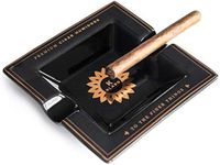 Klaro Square Medium Sized Black and Gold Inlay Ceramic Ashtray for Two Cigars (Black)