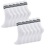 Zuimei 6 Pairs Stripes Socks, Breathable White Sport Crew Socks, Vintage Cushioned Ankle Socks for Women and Men Size 6-11