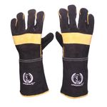 SL Brother Industrial Welding Gloves 14 Inch With Extra Padded Palm Leather High Temperature Hot Thermal Work Safety Heavy Duty, (Pack of 1 Pair) Black/Yellow