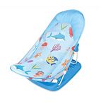 Safe-O-Kid Fish Print Bather for Baby 0-12 Months, New Born Baby Bath Chair, Position Adjustable, Washable Soft Mesh,Large with One Year Warranty-Blue