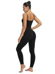 Sunzel Unitard Jumpsuits for Women, Spaghetti Strap Bodycon Rompers Scoop Neck Tummy Control Leggings Yoga Bodysuits 26" Black Small