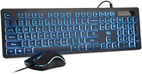 Rii RGB Keyboard and Mouse RK105, Wired Keyboard and Mouse Combo, USB Keyboard and Mouse Set,Quiet Input Gaming Keyboard,Optical RGB Mouse for School,Office,Business and Gaming